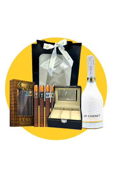 velve Pachet GiftDay pentru barbati,vin spumant cutie pentru ceasuri,set 4 pa...
