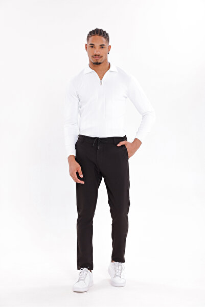 Firststops Men's Black Linen Look Comfortable Fit Breathable Lace-Up Trousers