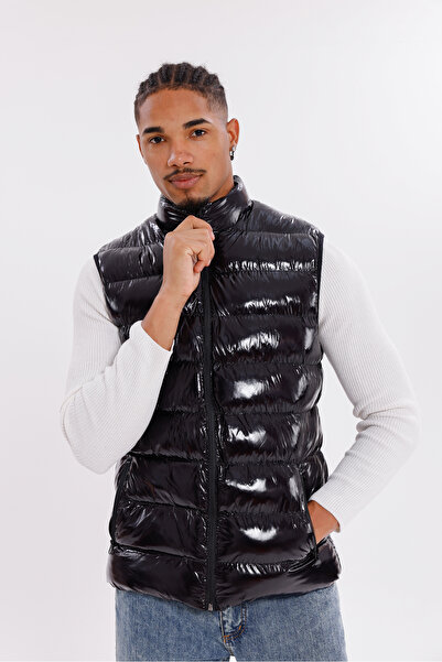 Firststops Men's Black Shiny Fabric Inflatable Vest
