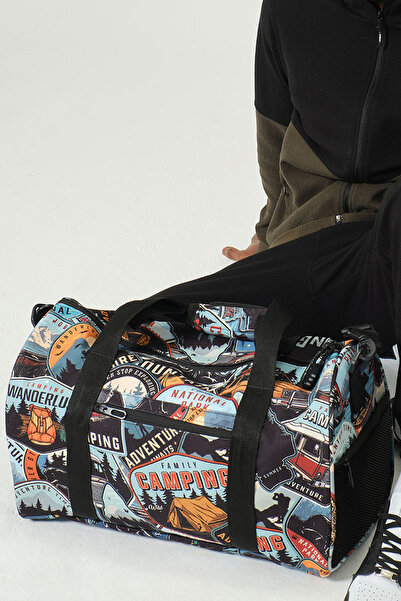 Miami Beach Desenli Kilitli Unisex Seyahat Çantası - Kabin Boy El Valizi - Spor Çantası