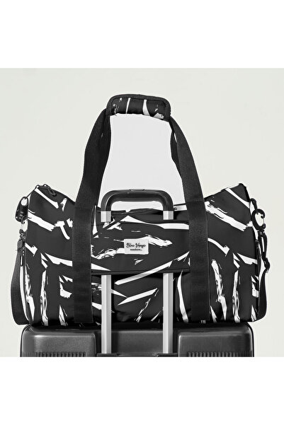 Miami Beach Siyah Desenli Kilitli Unisex Seyahat Çantası - Kabin Boy El Valiz...