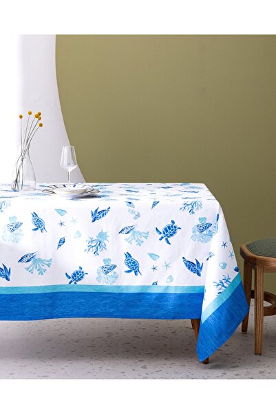 Madame Coco Cornella Tischdecke - 150x150 cm - Blau/Weiß