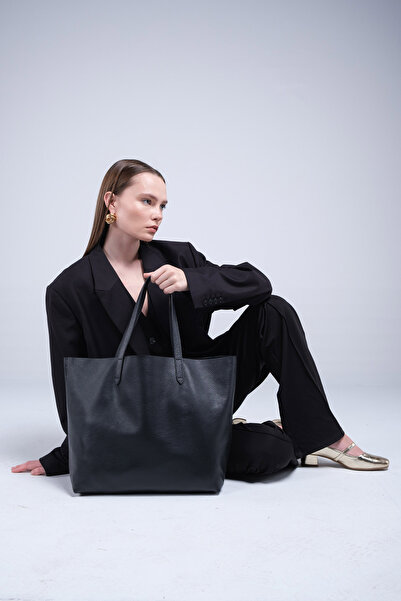 Lucien Alexia Hakiki Deri Siyah Kadın Shopper Çanta SMR7418 - Lucien Alexia