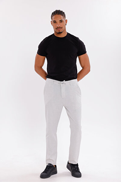 Firststops Men's Stone Linen Look Comfortable Fit Breathable Lace-Up Trousers
