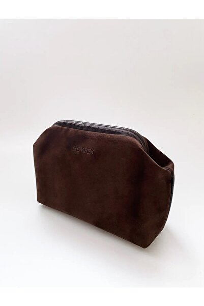 HEYBE'S Heybes Kadın Koyu Kahve Süet Clutch El Çantası Şık Zarif Ve Minimalist Kullanışlı Tasarım