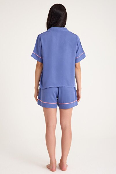 Amarelle Dream blue/pink short sleeve button front 4-piece pajama set with shorts