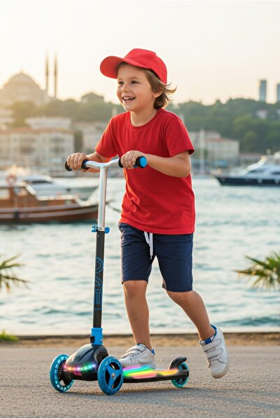 hak-iş oyuncak Evo Rainbow Blast Işıklı 3 Tekerlekli Çocuk Scooter – Mavi