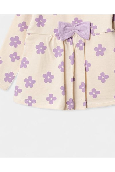 Ege Bebek Floral Print Bowknot 100% Cotton Baby Girl Set Long Sleeve Tunic and Soft Ribbed Leggings 6-24 Months