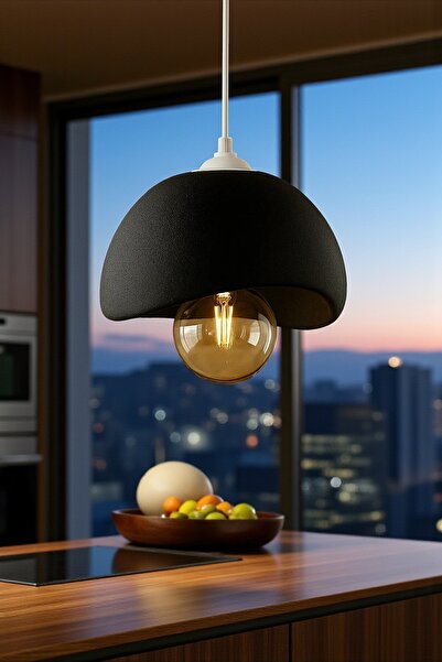 NrsnHome Siyah Beton Görünümlü Modern Sarkıt Avize, Vegan, Toz Tutmayan Salon, Oturma odası, Çocuk Odası