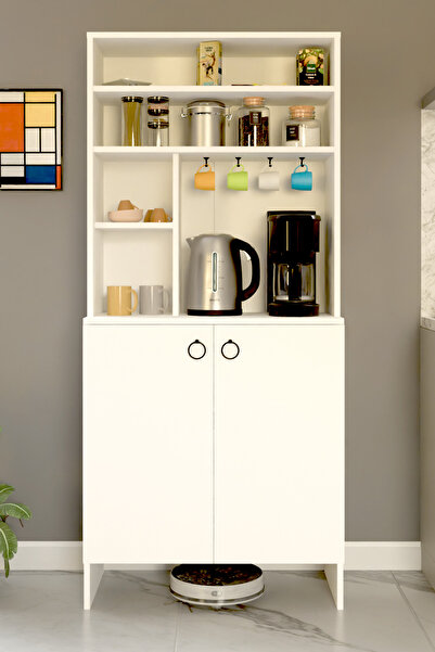 interGO Kahve Köşesi İki Kapaklı Çok Amaçlı Dolap Kabi Mutfak Dolabı Erzak Dolabı Kiler Dolabı