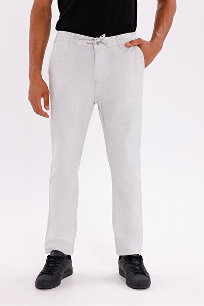 Firststops Men's Stone Linen Look Comfortable Fit Breathable Lace-Up Trousers