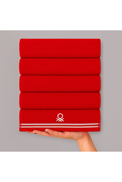 Benetton Home 5 Pieces Bath Towel Hand Face Body Red 100% Cotton 30X50 cm Face Towel