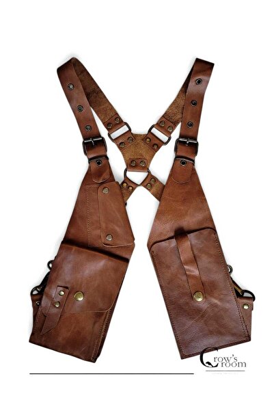 Crow'sRoom حقيبة جسم مصنوعة يدويًا من الجلد الطبيعي باللون البني الداكن