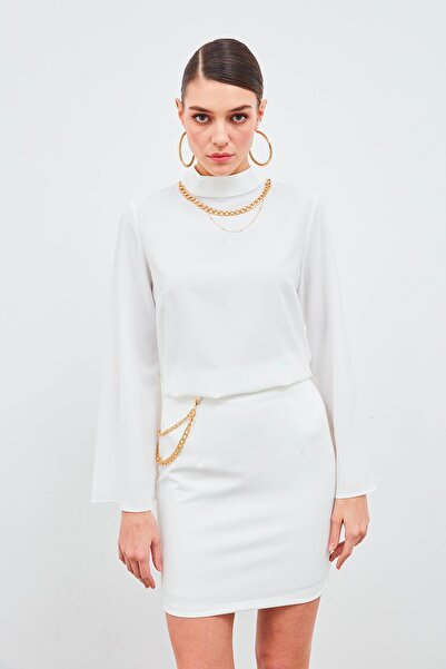 Sateen Minifusta cu Accesorii pentru Lant - Ecru