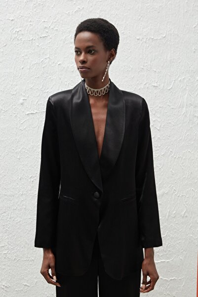 Sateen Шаль-комір сатиновий піджак - чорний