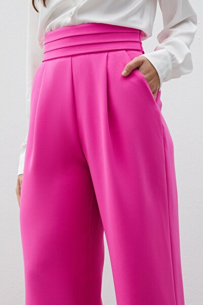 Sateen Bel Detaylı Cepli Pantolon - Pembe