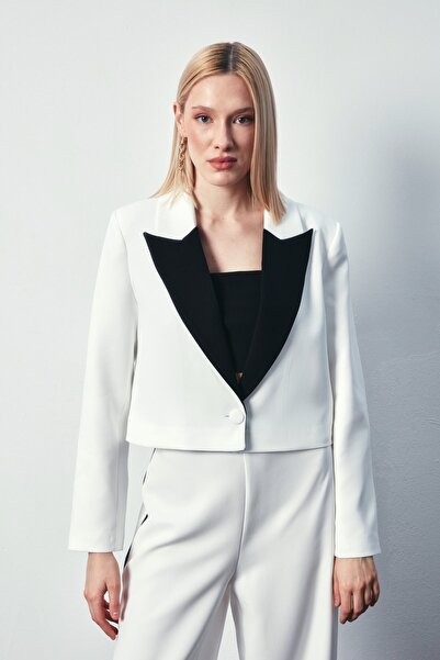 Sateen Contrast Short Jacket - Ecru