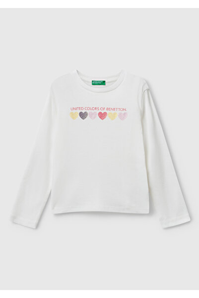 United Colors of Benetton Детска блуза с блестящ лого печат, дълъг ръкав, в ц...