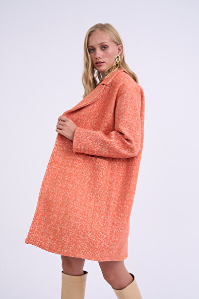 Sateen Μπουφάν μπουκλέ με λεπτομέρειες τσέπης σε χρώμα καστανόχρωμο - Πορτοκαλί