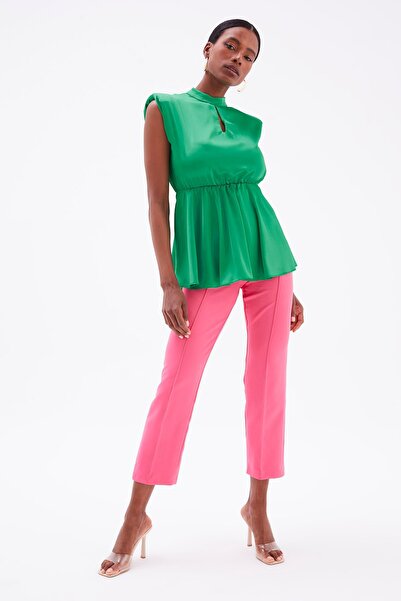 Sateen Σατέν Μπλούζα με Λεπτομέρεια Φούστα - Σμαραγδένιο