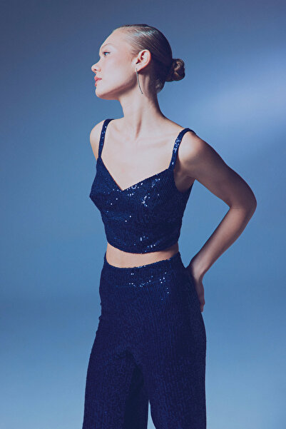 Sateen Товсті бретельки з паєтками - СИНІЙ