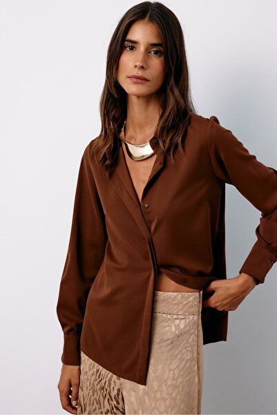 Sateen Klasik Düz Gömlek - Kahve