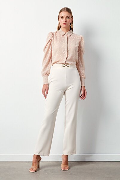 Sateen Pantaloni de culoare bej - cu detalii accesorii
