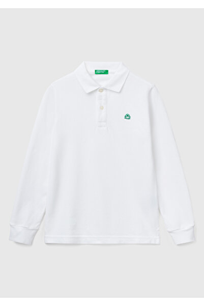 United Colors of Benetton Λευκό μπλουζάκι πόλο με λογότυπο πικέ για αγόρια