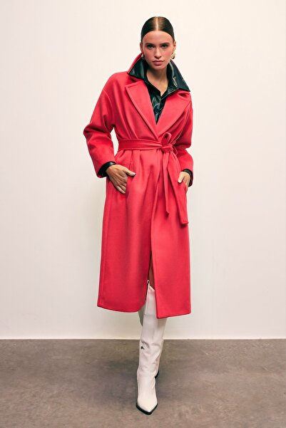 Sateen Palton casual cu curea - fucsia