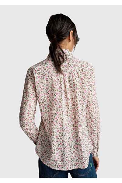 United Colors of Benetton Kadın Toz Pembe %100 Pamuk Desenli Regular Fit Gömlek