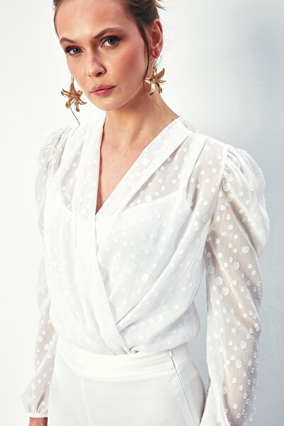 Sateen Боді з візерунком та круазе - Екрю