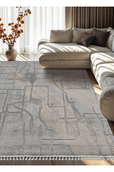 Dinarsu Alaçatı Püsküllü Kaymaz Taban Halı 150x230 Wolt Gri