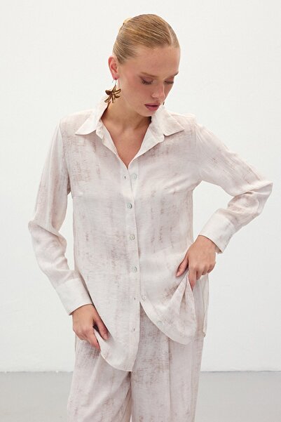 Sateen Desenli Salaş Gömlek - Taş