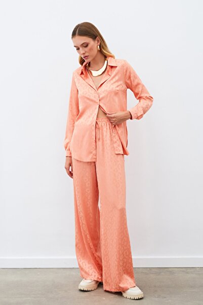 Sateen Elastic Waist Patterned Trousers - Salmon