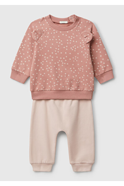 United Colors of Benetton Bebek Gül Kurusu Tamamı Baskılı Kulaklı Üst ve Arkası İşlemeli Alt Eşofman Takımı