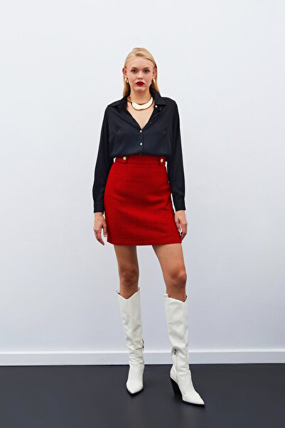 Sateen Mini Boy Tüvit Etek - KIRMIZI