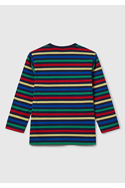 United Colors of Benetton Момчешка черна тениска с дълъг ръкав, обло деколте и редовна кройка