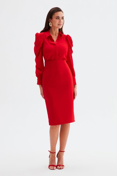 Sateen Straight Pencil Skirt - Red