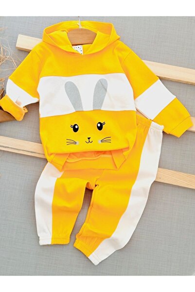 Ege Bebek Kız Bebek Tavşan Baskılı Sweathirt Takımı / Alt Üst Takım