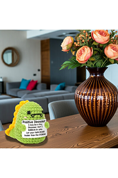 OEM Mascotă croșetată, model dinozaur, Dinozaur pozitiv, mesaj motivațional, ...