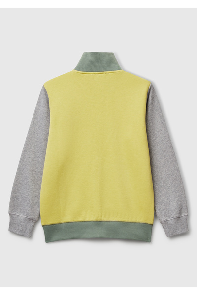 United Colors of Benetton Erkek Çocuk Sarı-Gri Logolu Sweatshirt