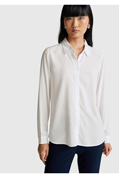 United Colors of Benetton Women's White 100% Viscose Buttoned Shirt