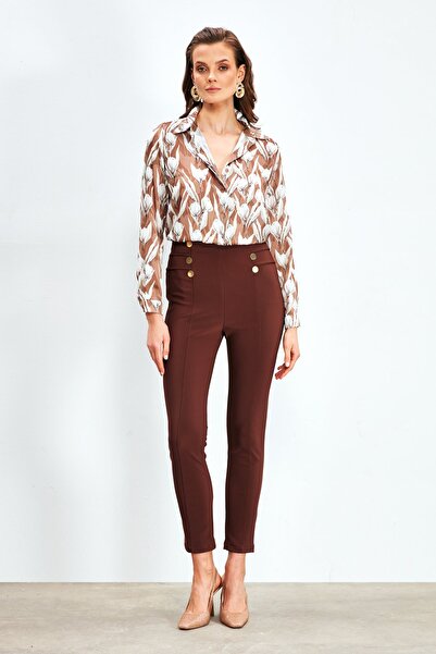Sateen Patterned Loose Shirt - Brown