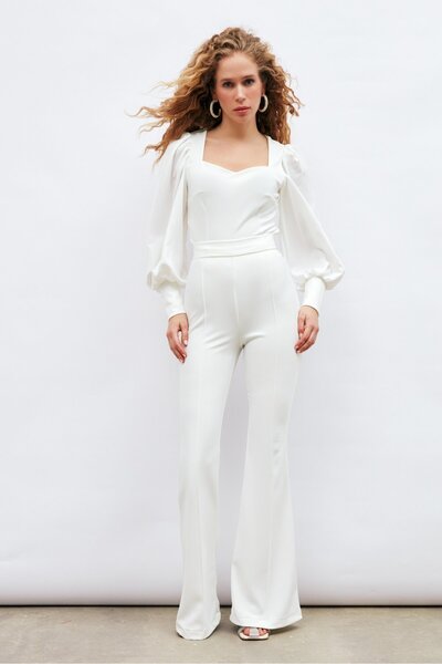 Sateen Екрю іспанські штани з широкими штанинами