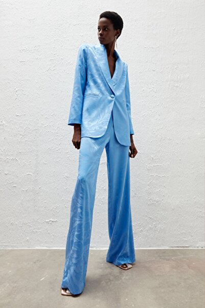 Sateen Штани з сатиновим візерунком - Сині