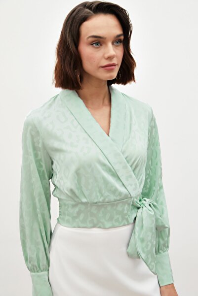 Sateen Σατέν μπλούζα με πλαϊνές ζώνες - Μέντα