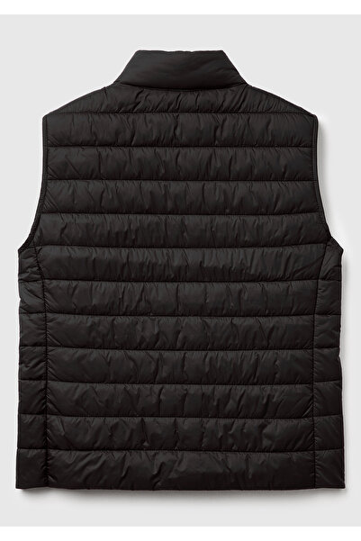 United Colors of Benetton Kadın Siyah Polyester Dolgulu Fermuarlı Slim Fit Pufa Yelek