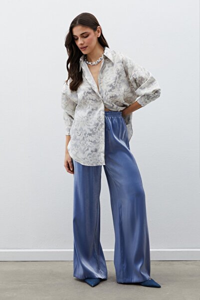 Sateen Long Patterned Shirt - Gray