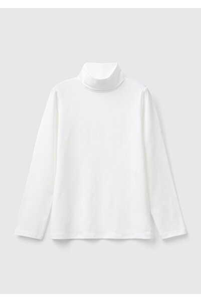 United Colors of Benetton Κοριτσίστικο μπλουζάκι με λαιμόκοψη σε χρώμα εκρού