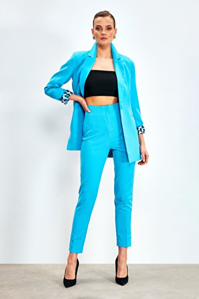 Sateen High Waist Trousers - Baby Blue